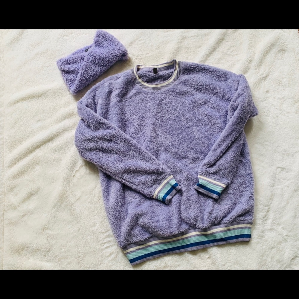 Aerie Sherpa Crew Neck with matching headband